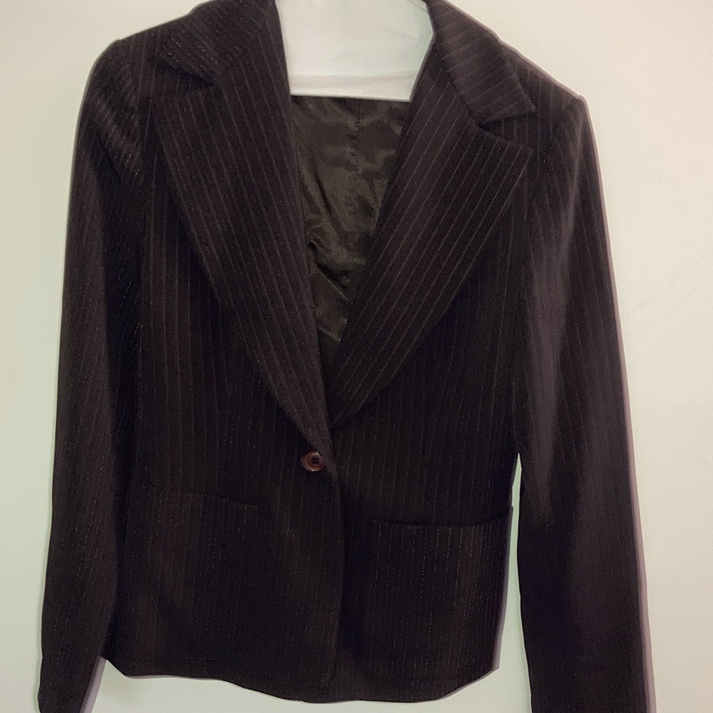 Brown Polyester Jacket Embedded With Brown Stripe… - image 1